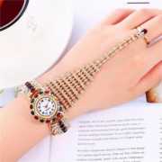 Luxury Diamond Claw Chain Ring Set Ladies Watch