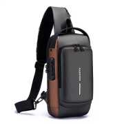Solid USB charging port sling Anti-theft shoulder bag (Brown Shape)