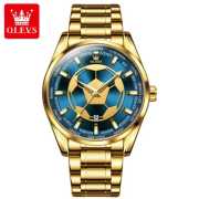 OLEVS 9949 Quartz Great Quality Sport Men Wristwatch Stainless Steel Strap Waterproof Casual Watches for Men Luminous Calendar (Golden)